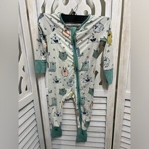 Caden Lane Mint Green Monster Print Footie